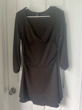 SHEIN Brown Long-Sleeve Wrap-Style Dress